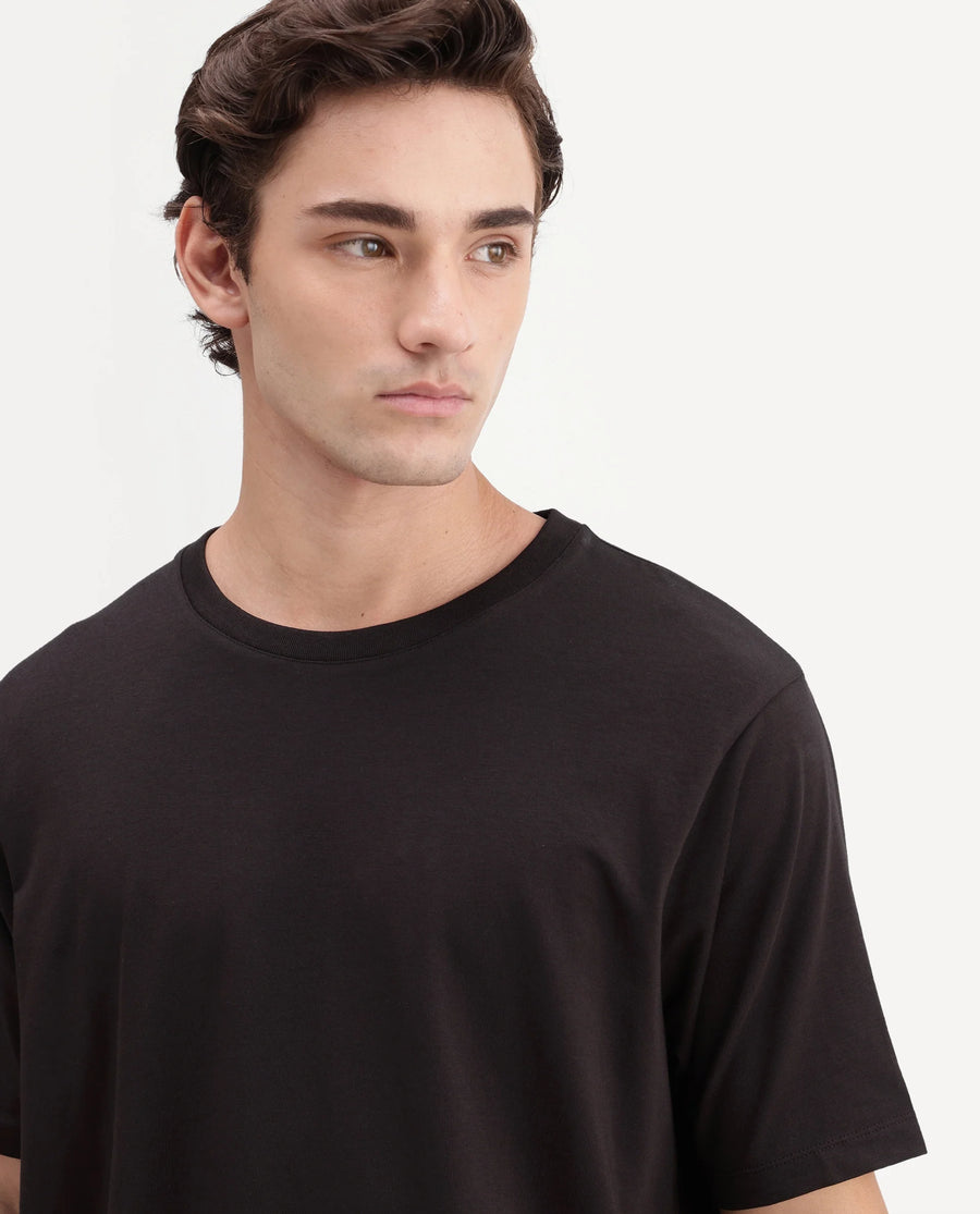 Rare Rabbit Men's Vaux Dark Brown Cotton Modal Spandex Fabric Half Sleeve Regular Fit Plain T-Shirt