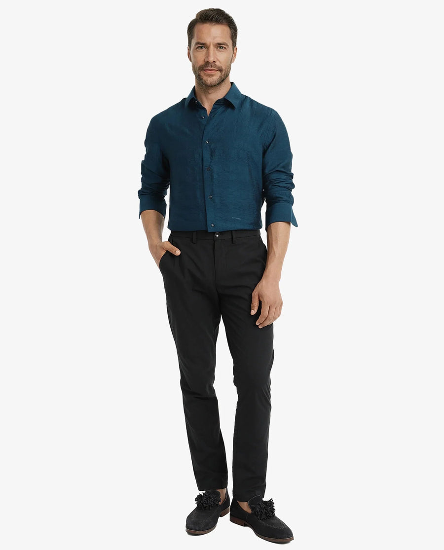 Rare Rabbit Men's Vaxon Teal Viscose Checked Print Regular Fit Full Sleeve Collared Shirt