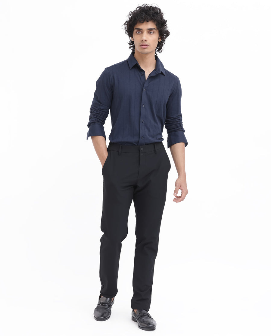 Rare Rabbit Men's Vert Ls Navy Cotton Plain Regular Fit Full Sleeve Collared Shirt