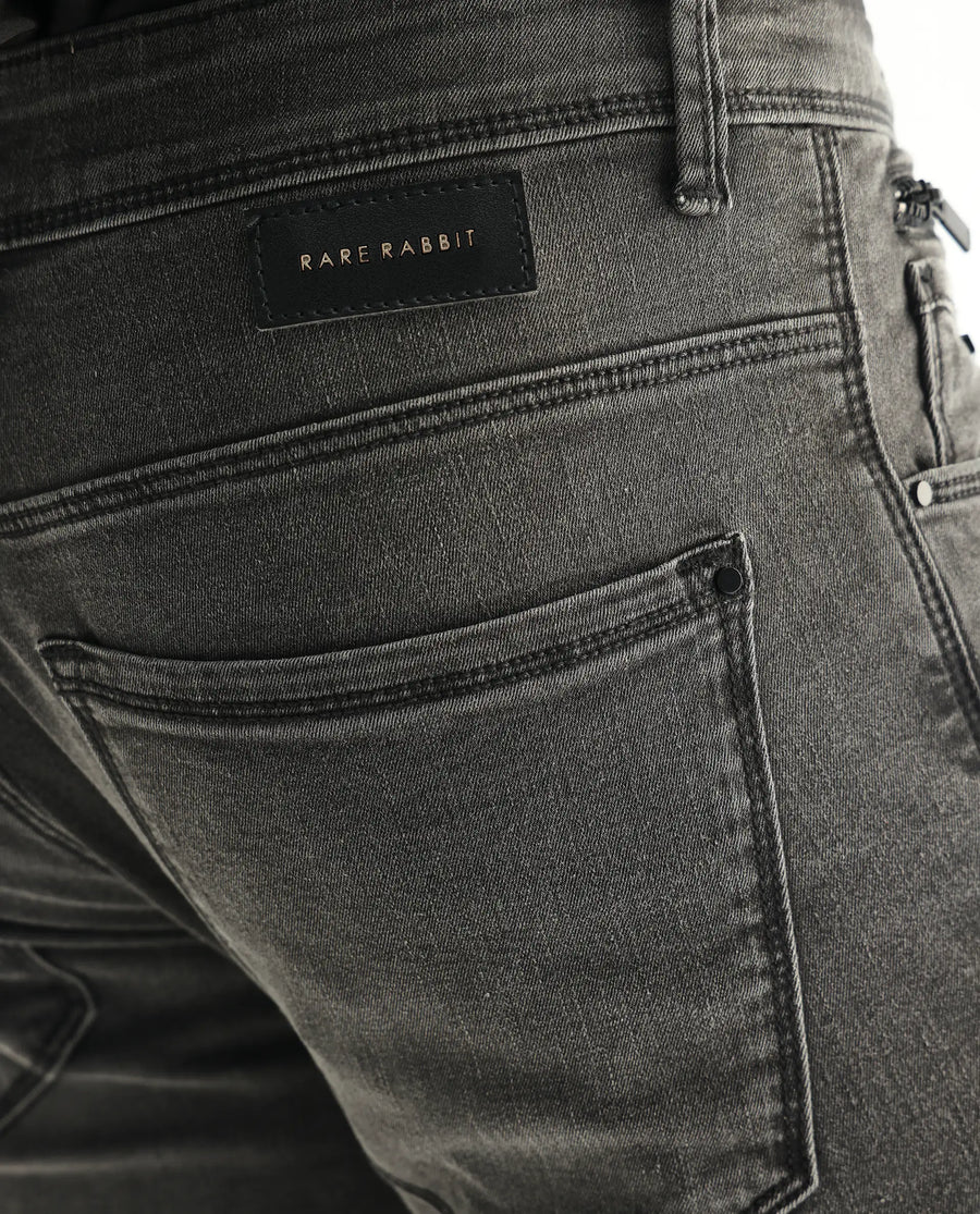 Rare Rabbit Men's Veu Grey Cotton Plain Hawk Slim Fit Jeans