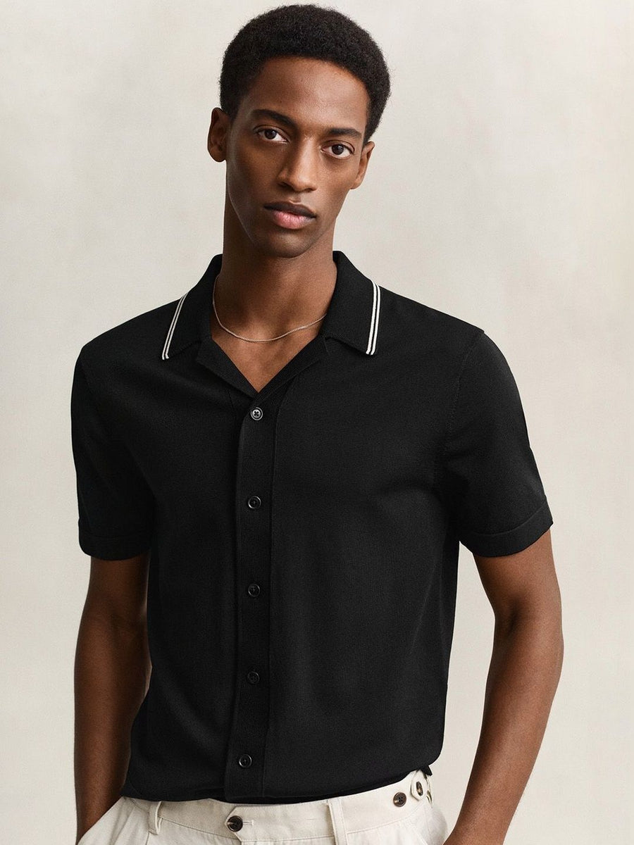 Gant Men Black Solid Regular Fit Polo T-Shirt