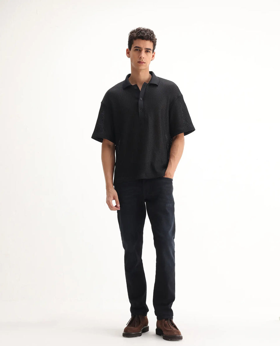 Rare Rabbit Men's Victo Navy Cotton Plain Hawk Slim Fit Jeans