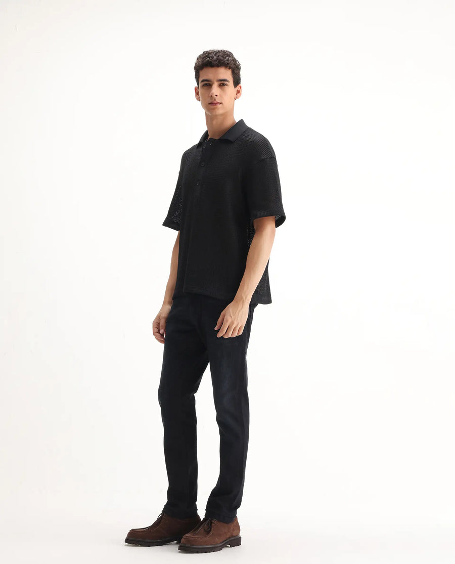 Rare Rabbit Men's Victo Navy Cotton Plain Hawk Slim Fit Jeans