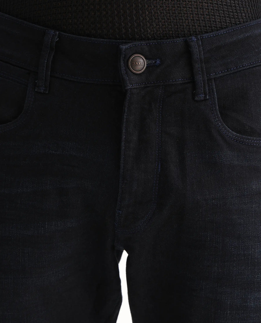 Rare Rabbit Men's Victo Navy Cotton Plain Hawk Slim Fit Jeans