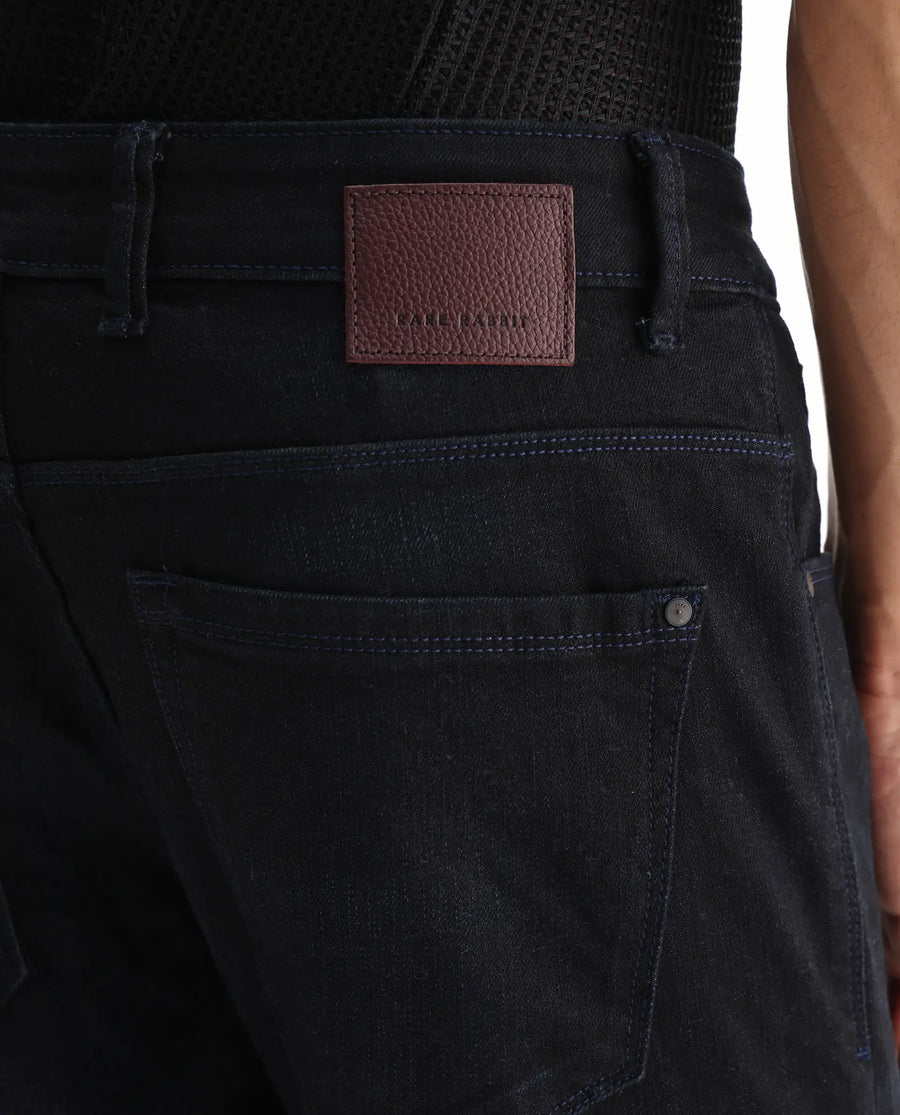 Rare Rabbit Men's Victo Navy Cotton Plain Hawk Slim Fit Jeans