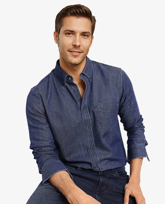 Rare Rabbit Men's Cotton Blend Plain Relaxed Fit Full Sleeve Collared Shirt