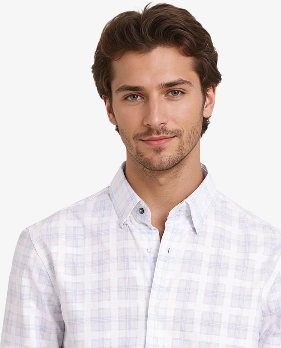 Rare Rabbit Men's Vory White Cotton Checked Print Regular Fit Full Sleeve Collared Shirt