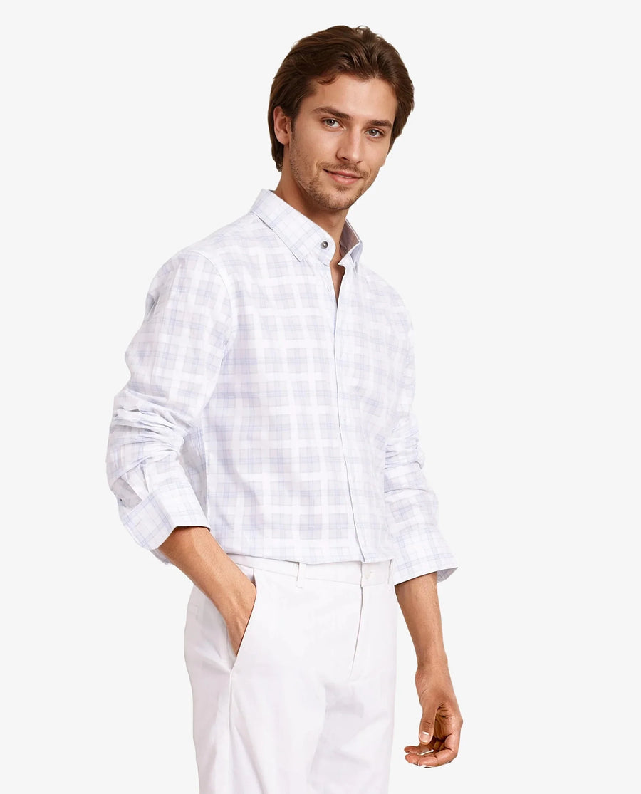 Rare Rabbit Men's Vory White Cotton Checked Print Regular Fit Full Sleeve Collared Shirt
