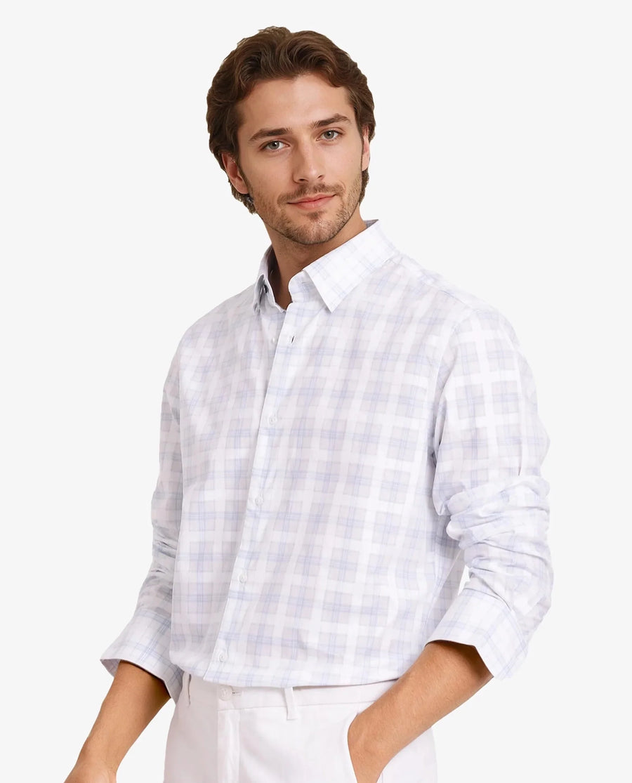 Rare Rabbit Men's Vory White Cotton Checked Print Regular Fit Full Sleeve Collared Shirt