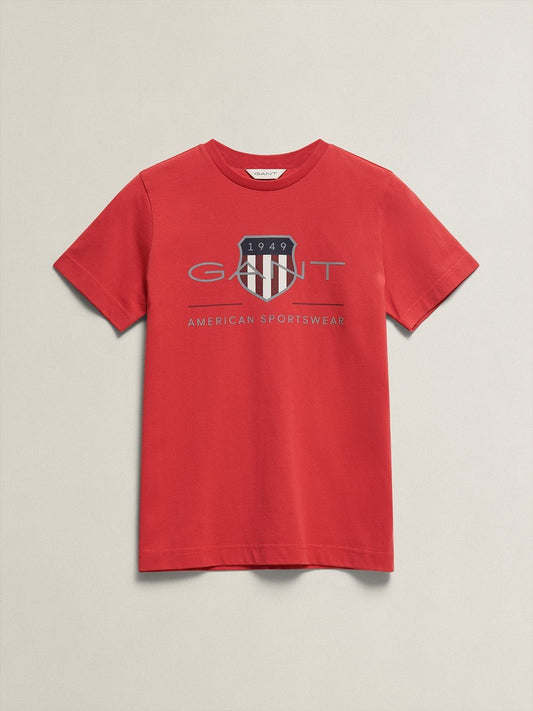 Gant Boys Red Printed Regular Fit Archieve Shield T-Shirt