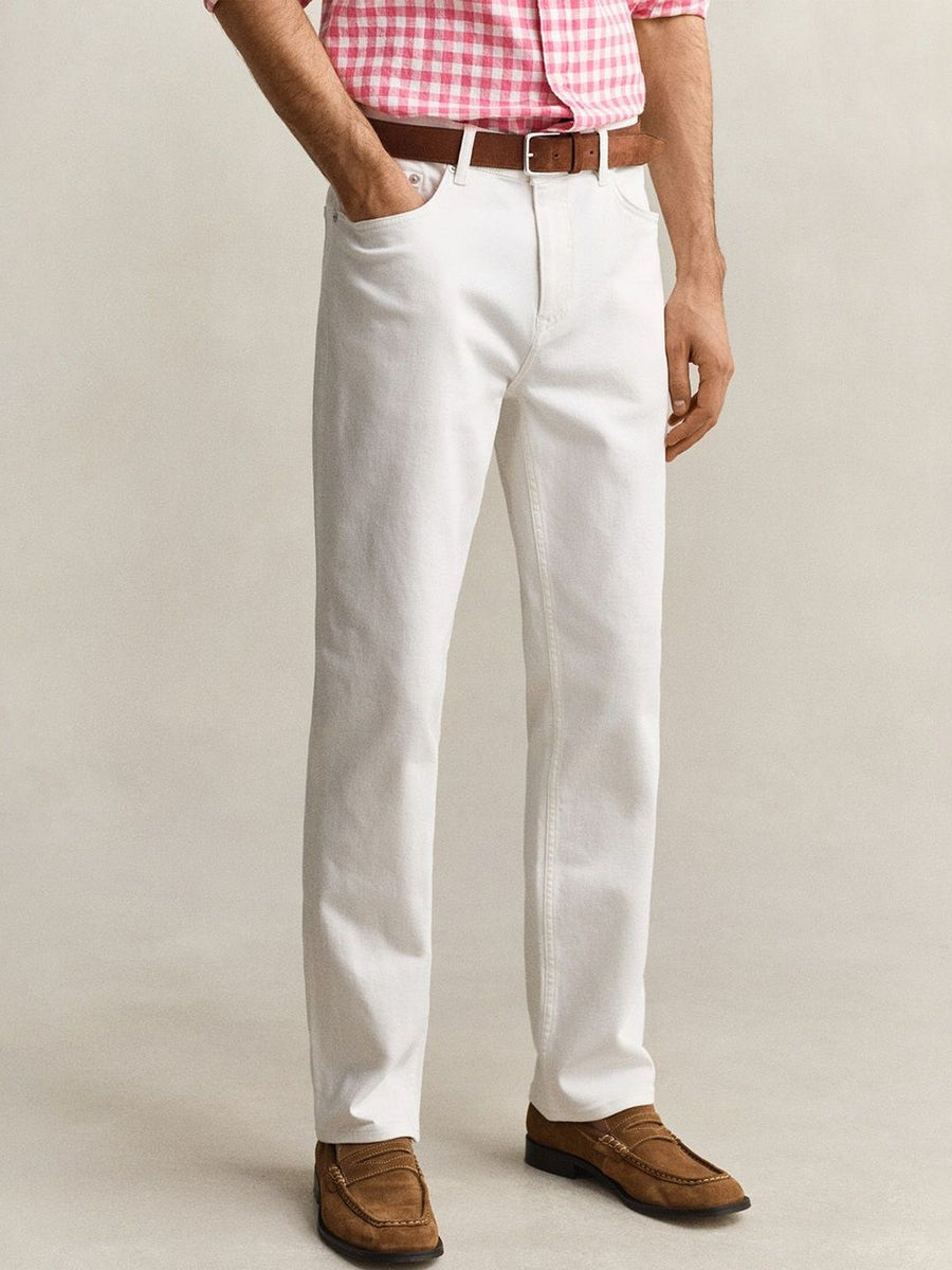 Gant Men White Solid Stretchable Regular Fit Jeans