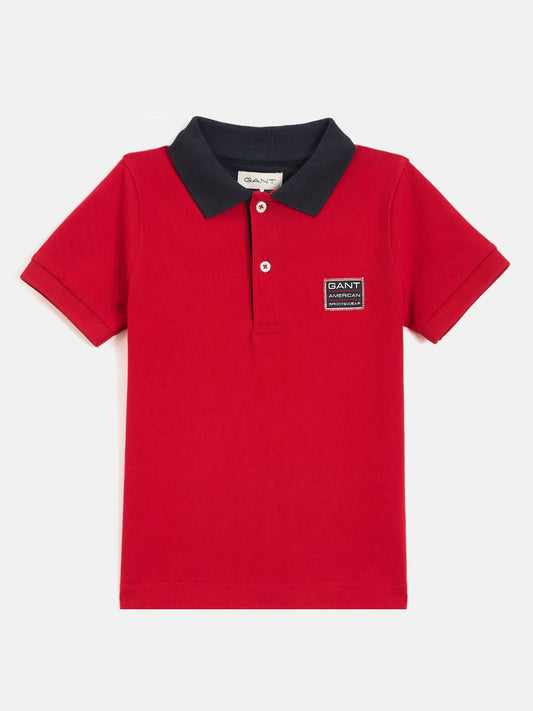 GANT Boys Polo Collar Organic Cotton Raw Edge T-shirt