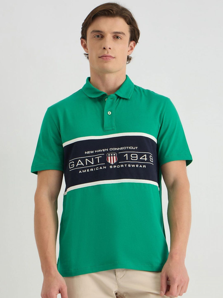 GANT Men Colourblock Embroidered Polo Collar Cotton T-shirt