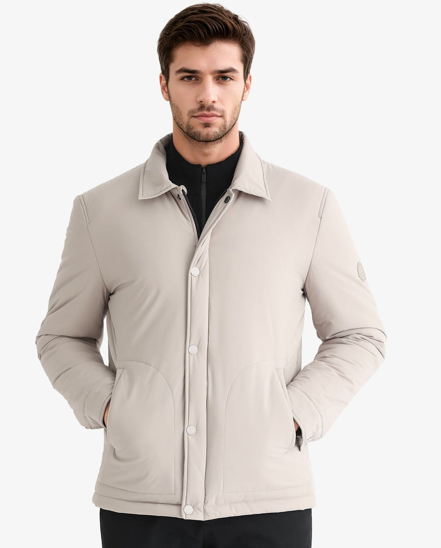 Rare Rabbit Men's Wanza Beige Polyester Plain Relaxed Fit Full Sleeve Spread Collar Jacket