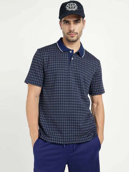 GANT Men Checked Polo Collar Regular Fit T-shirt