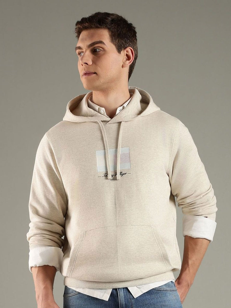 Tommy Hilfiger Men Brand Logo Printed Hooded Cotton Sweatshirt