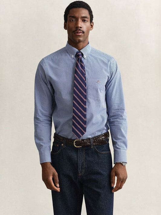 Gant Men Blue Gingham Regular Fit Classic Poplin Gingham Shirt