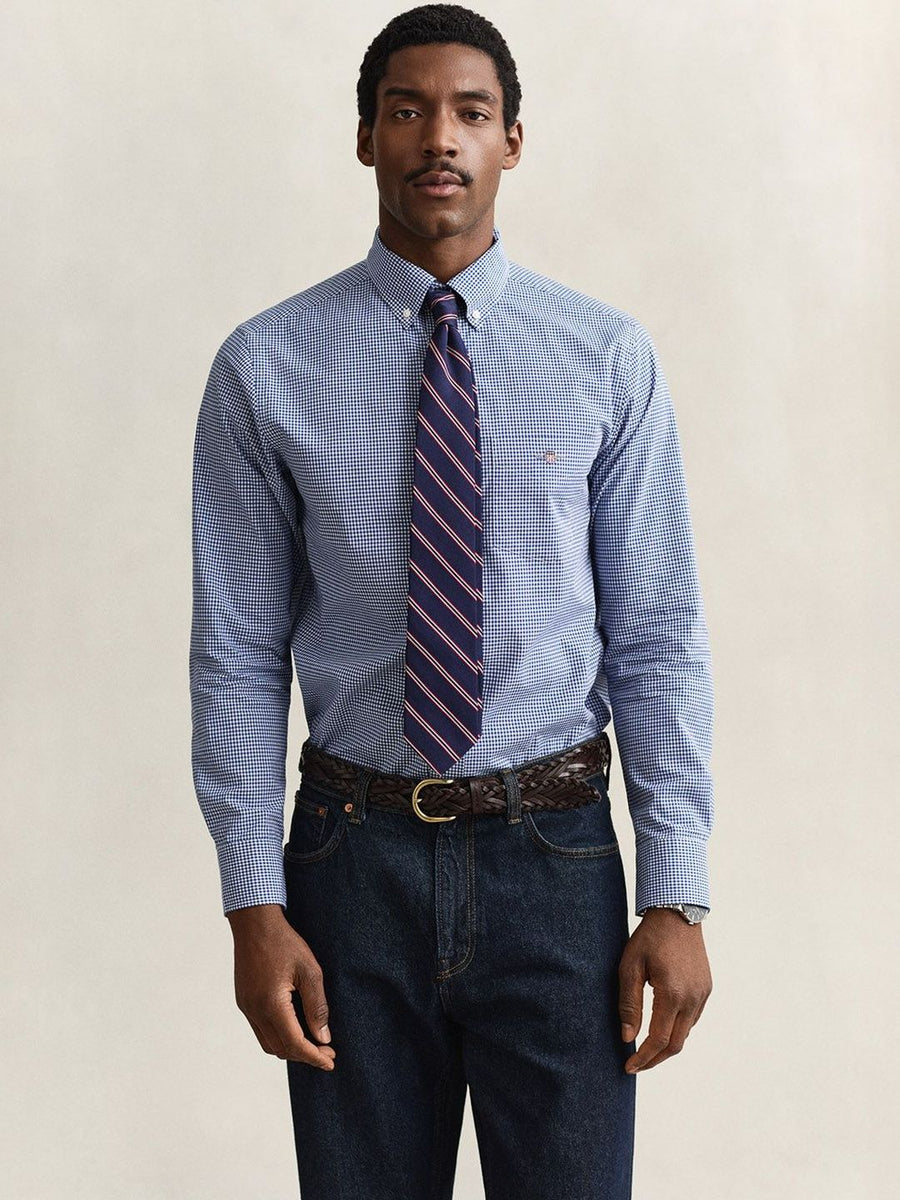 Gant Men Blue Gingham Regular Fit Classic Poplin Gingham Shirt