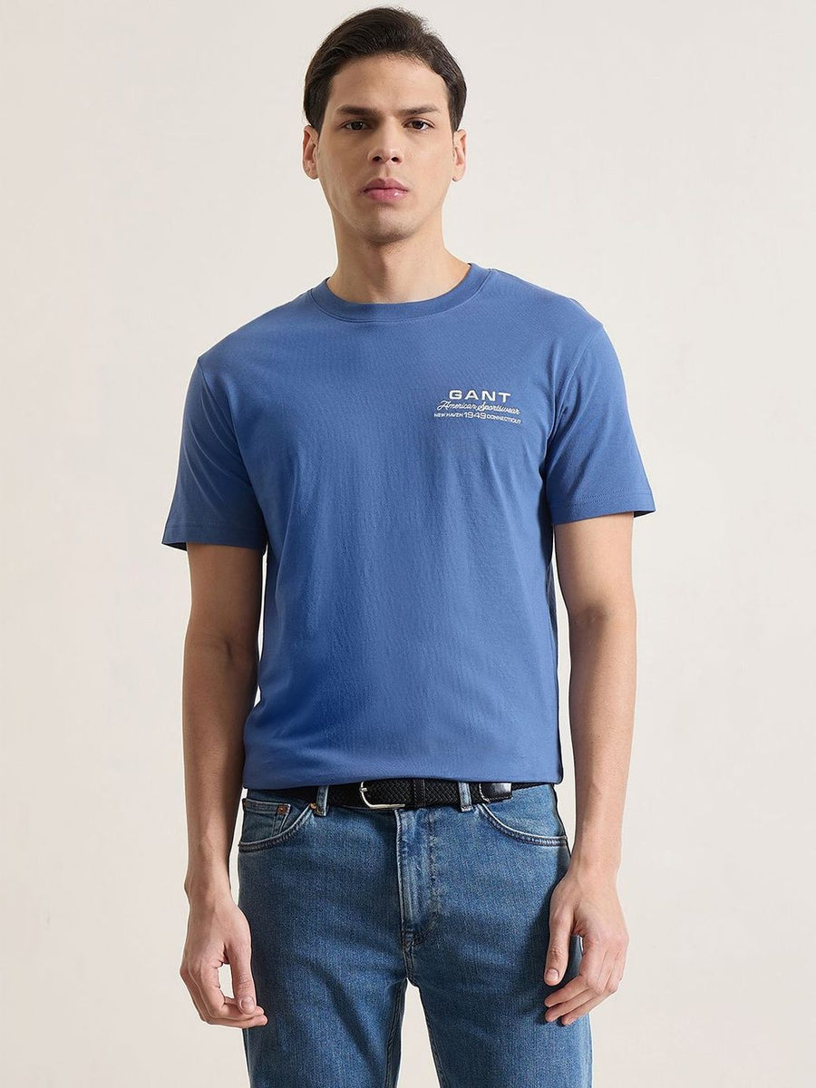 Gant Men Blue Solid Regular Fit Pure Cotton T-Shirt