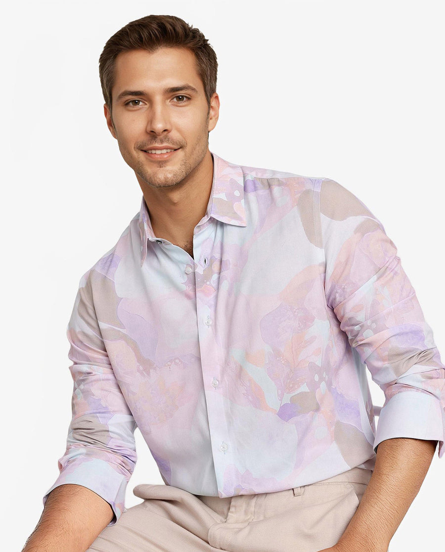 Rare Rabbit Men's Xano Pastel Blue Viscose Abstract Print Regular Fit Full Sleeve Collared Shirt