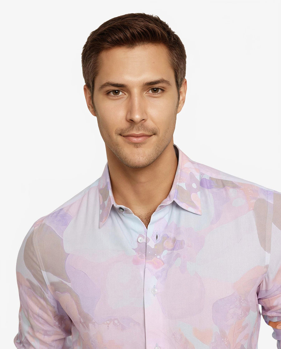 Rare Rabbit Men's Xano Pastel Blue Viscose Abstract Print Regular Fit Full Sleeve Collared Shirt