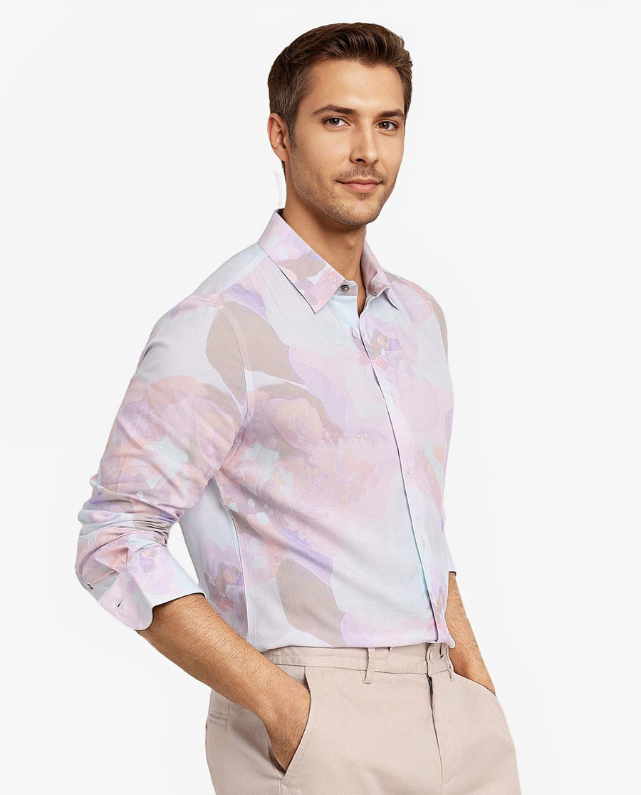 Rare Rabbit Men's Xano Pastel Blue Viscose Abstract Print Regular Fit Full Sleeve Collared Shirt