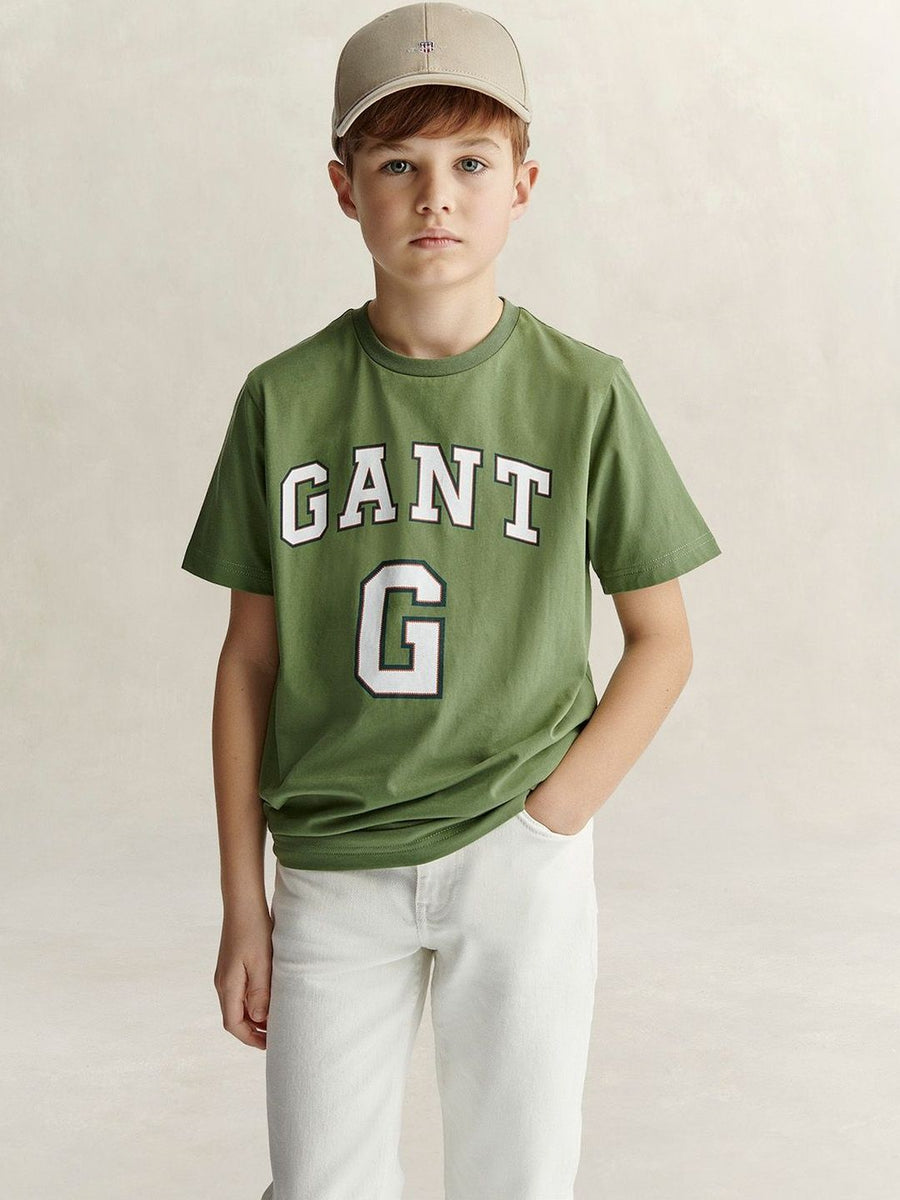Gant Boys Green Printed Regular Fit Pure Cotton T-Shirt