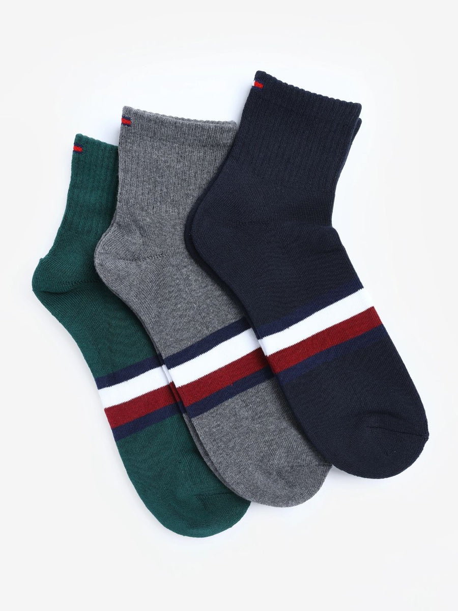 Tommy Hilfiger Men Pack Of 3 Striped Ankle-Length Socks