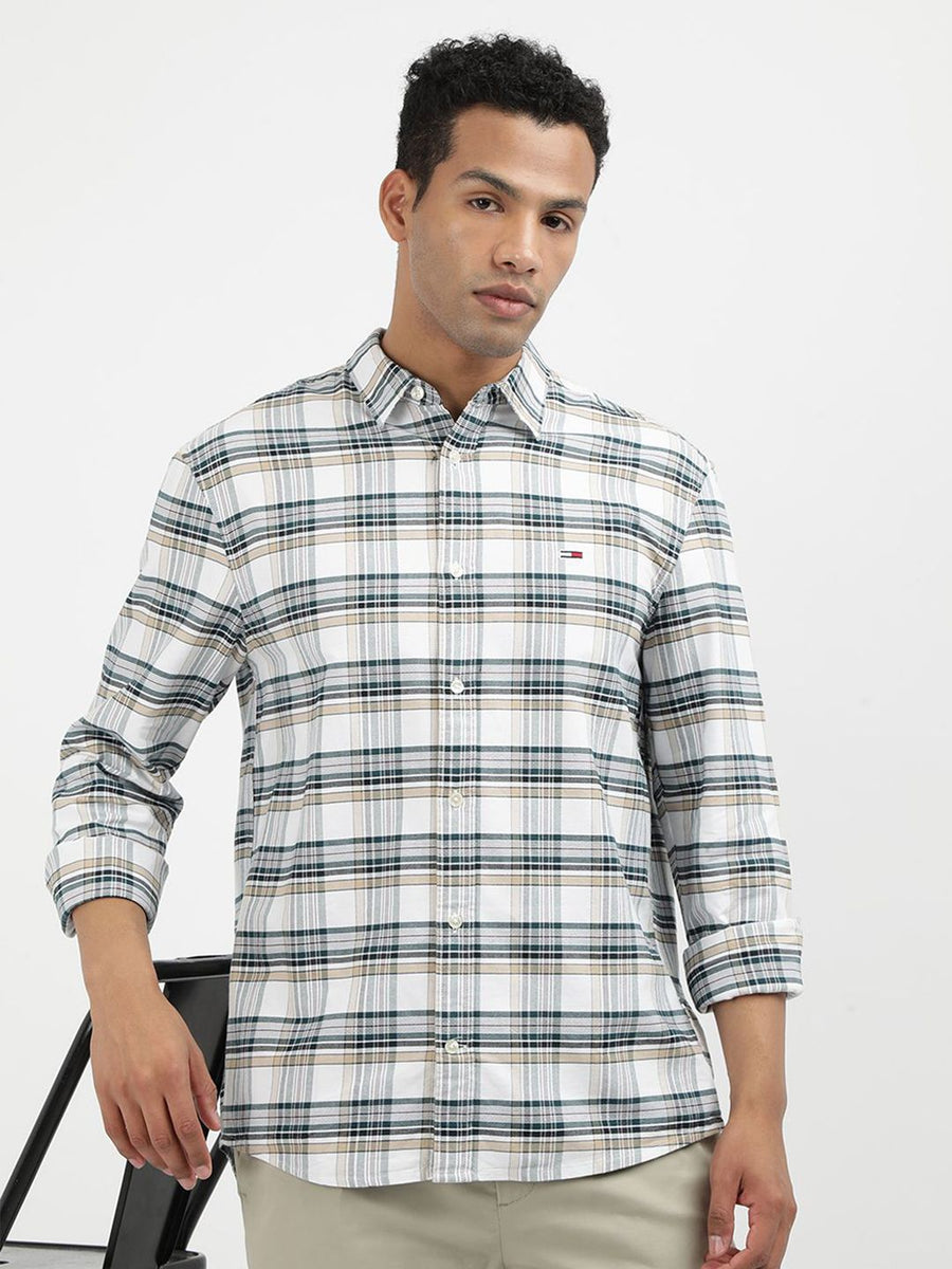 Tommy Hilfiger Men Tartan Checked Spread Collar Pure Cotton Casual Shirt