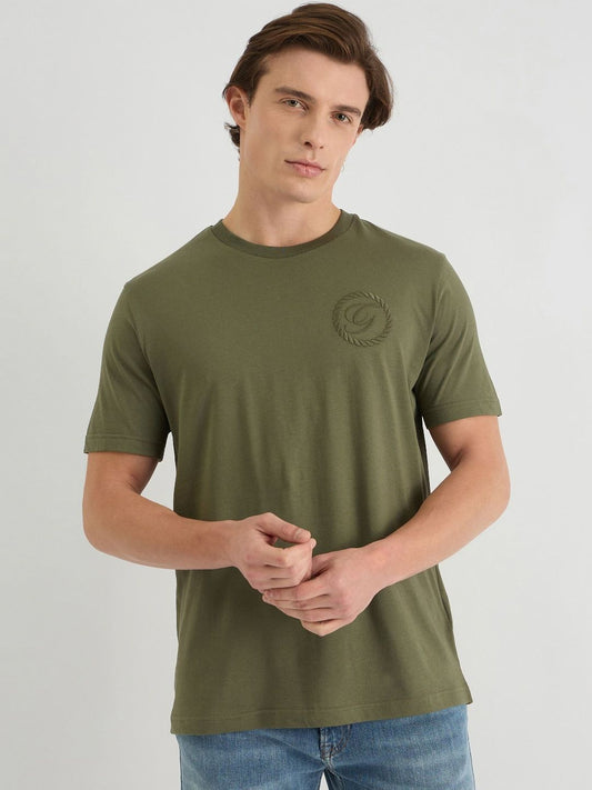 GANT Men Solid Round Neck Crest Graphic Cotton T-shirt