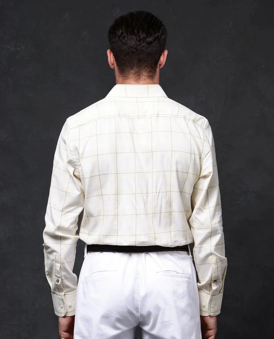 Rare Rabbit Men's Yelt Yellow Cotton Checked Print Regular Fit Full Sleeve Collared Shirt