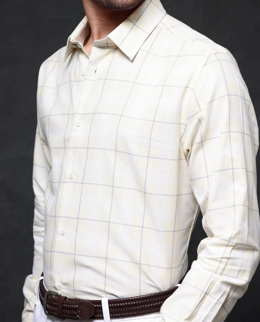 Rare Rabbit Men's Yelt Yellow Cotton Checked Print Regular Fit Full Sleeve Collared Shirt
