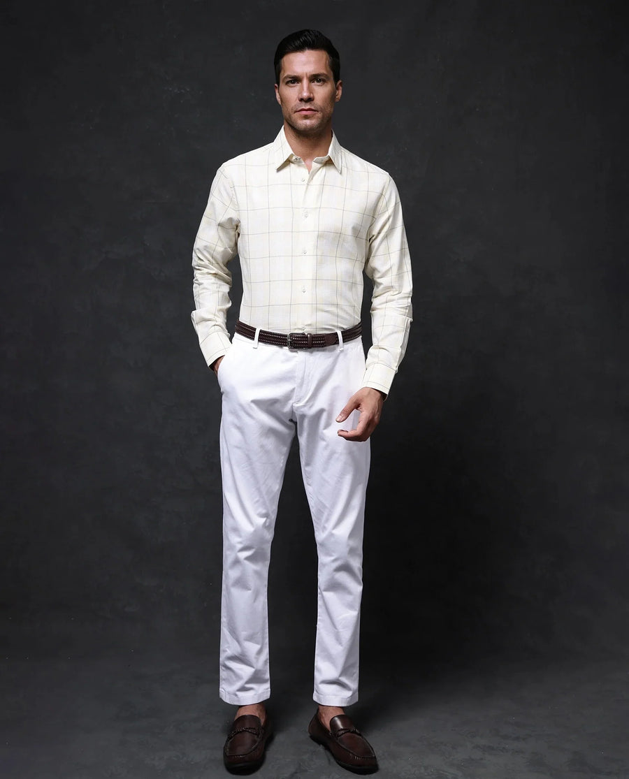 Rare Rabbit Men's Yelt Yellow Cotton Checked Print Regular Fit Full Sleeve Collared Shirt