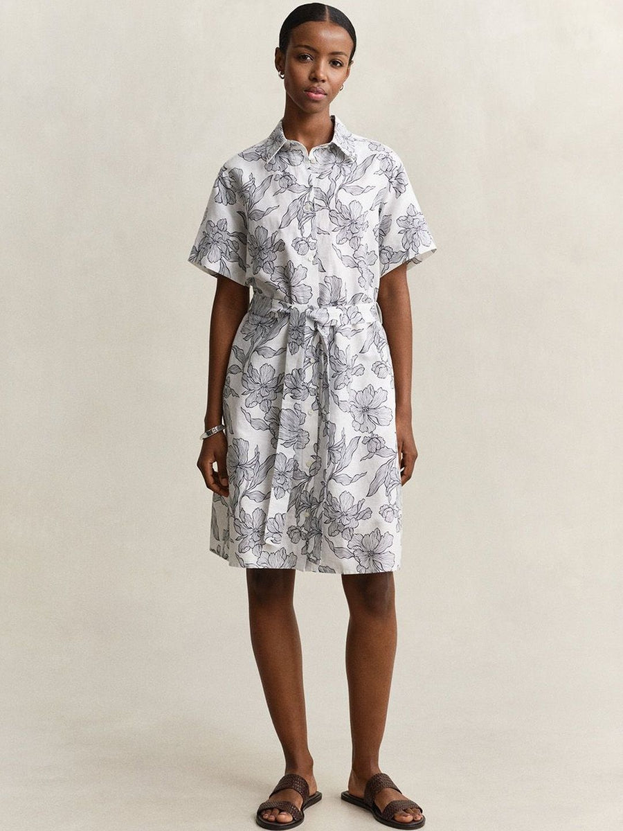 Gant Women White Floral Regular Fit Linen Dress