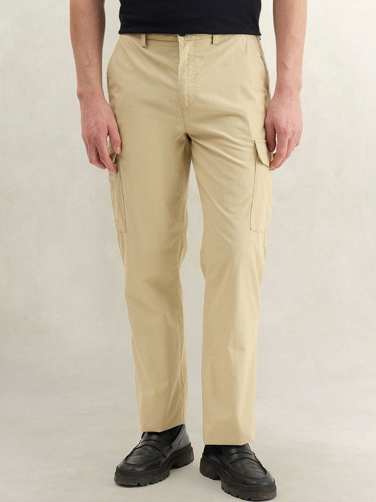 Gant Men Beige Solid Regular Fit Pure Cotton Trouser