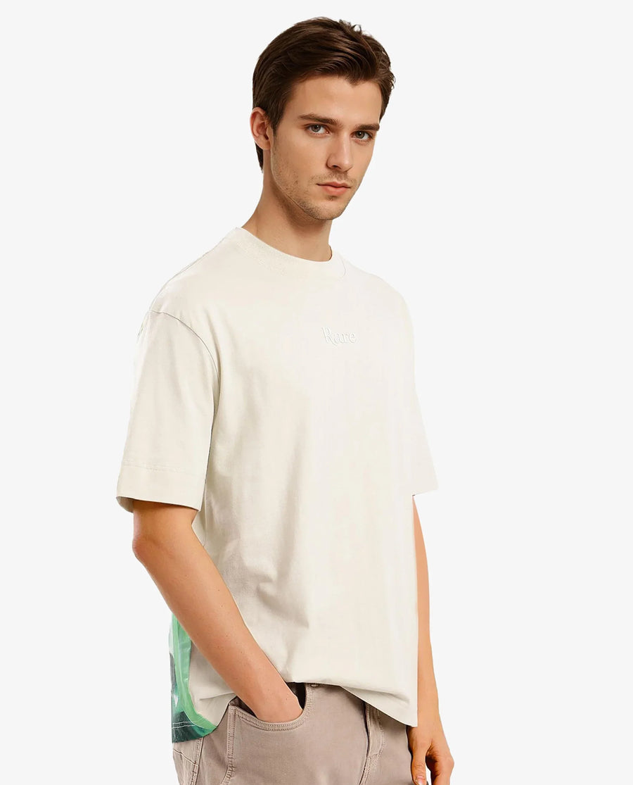Rare Rabbit Men's Yoko Pastel Green Cotton Graphic Print Oversized Fit Half Sleeve Crew Neck T-Shirt