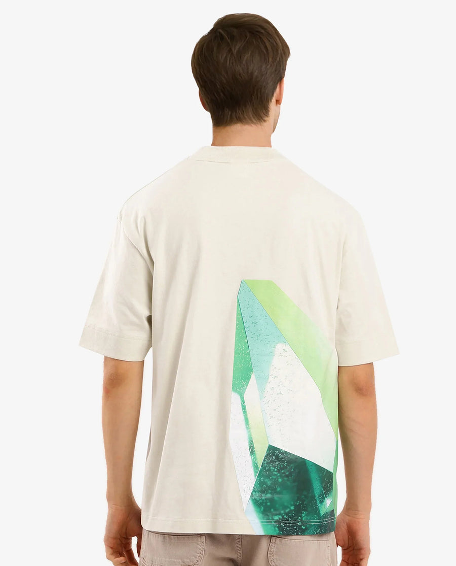 Rare Rabbit Men's Yoko Pastel Green Cotton Graphic Print Oversized Fit Half Sleeve Crew Neck T-Shirt