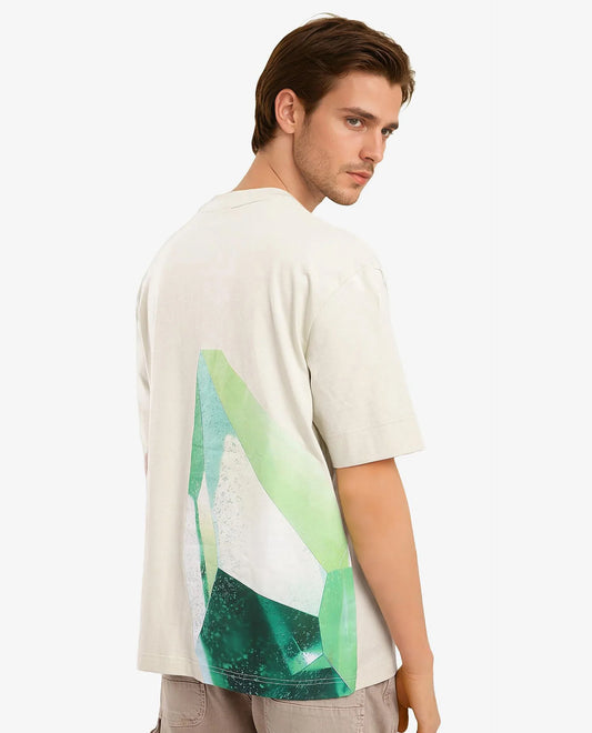 Rare Rabbit Men's Yoko Pastel Green Cotton Graphic Print Oversized Fit Half Sleeve Crew Neck T-Shirt