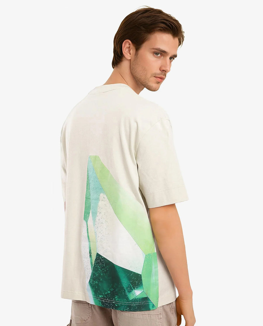 Rare Rabbit Men's Yoko Pastel Green Cotton Graphic Print Oversized Fit Half Sleeve Crew Neck T-Shirt