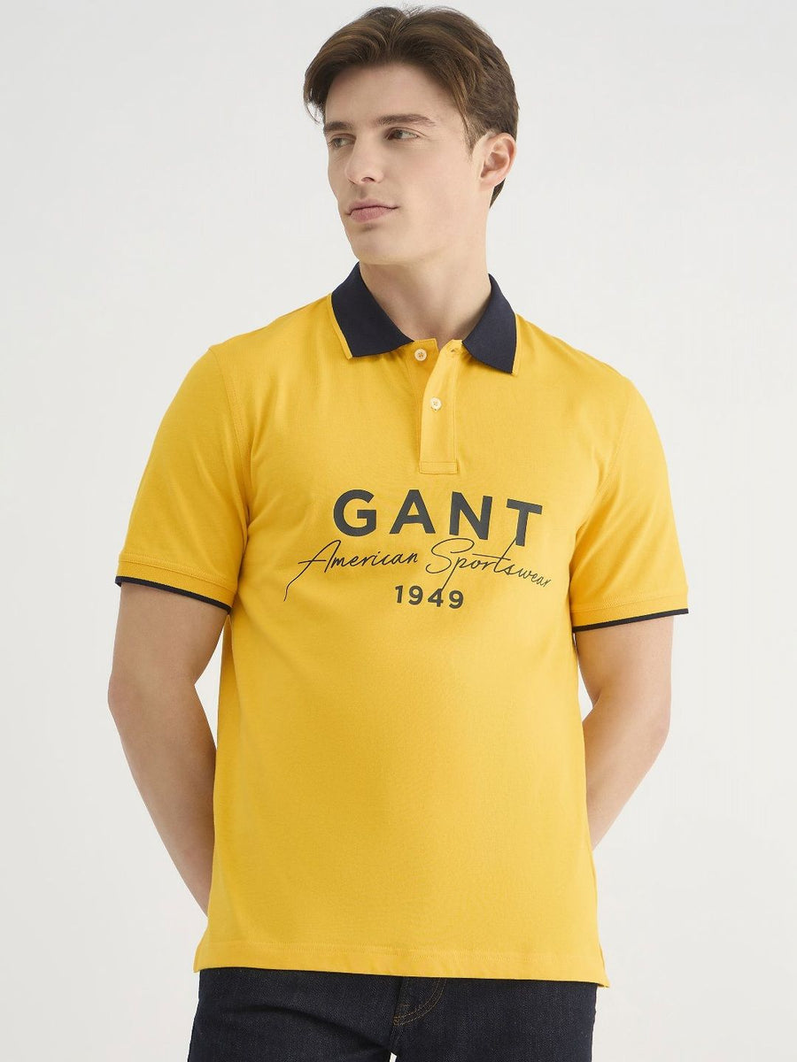 GANT Men Typography Printed Polo Collar Cotton T-shirt