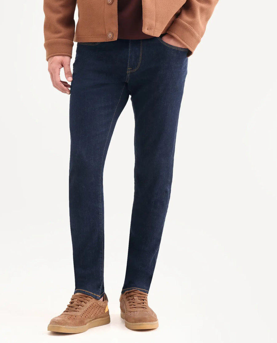 Rare Rabbit Men's Yukto H Dark Navy Cotton Blend Fabric Shank And Zipper Hawk Slim Plain Jeans