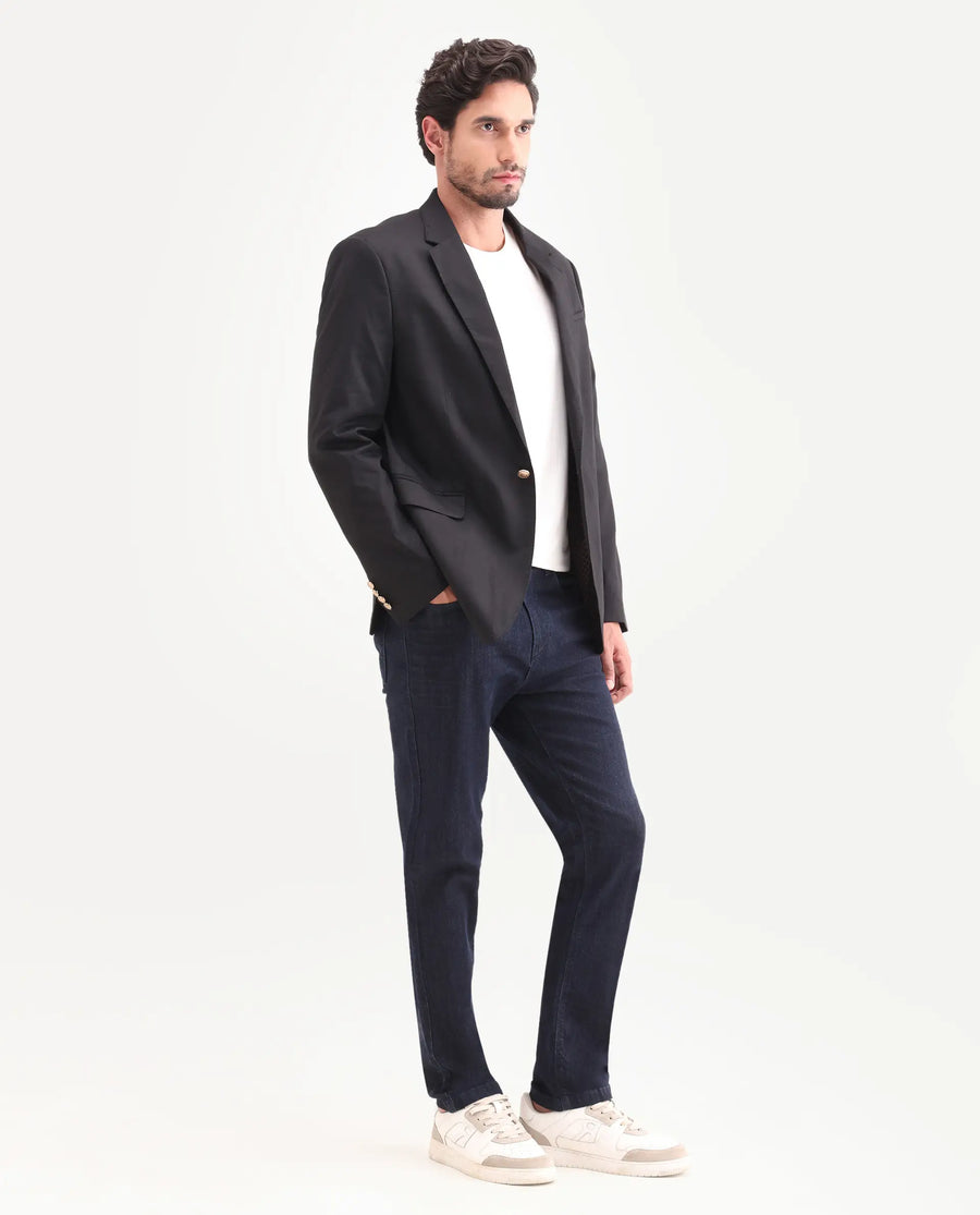 Rare Rabbit Men's Yukto K Dark Navy Cotton Blend Fabric Shank And Zipper Kurt Carrot Plain Jeans