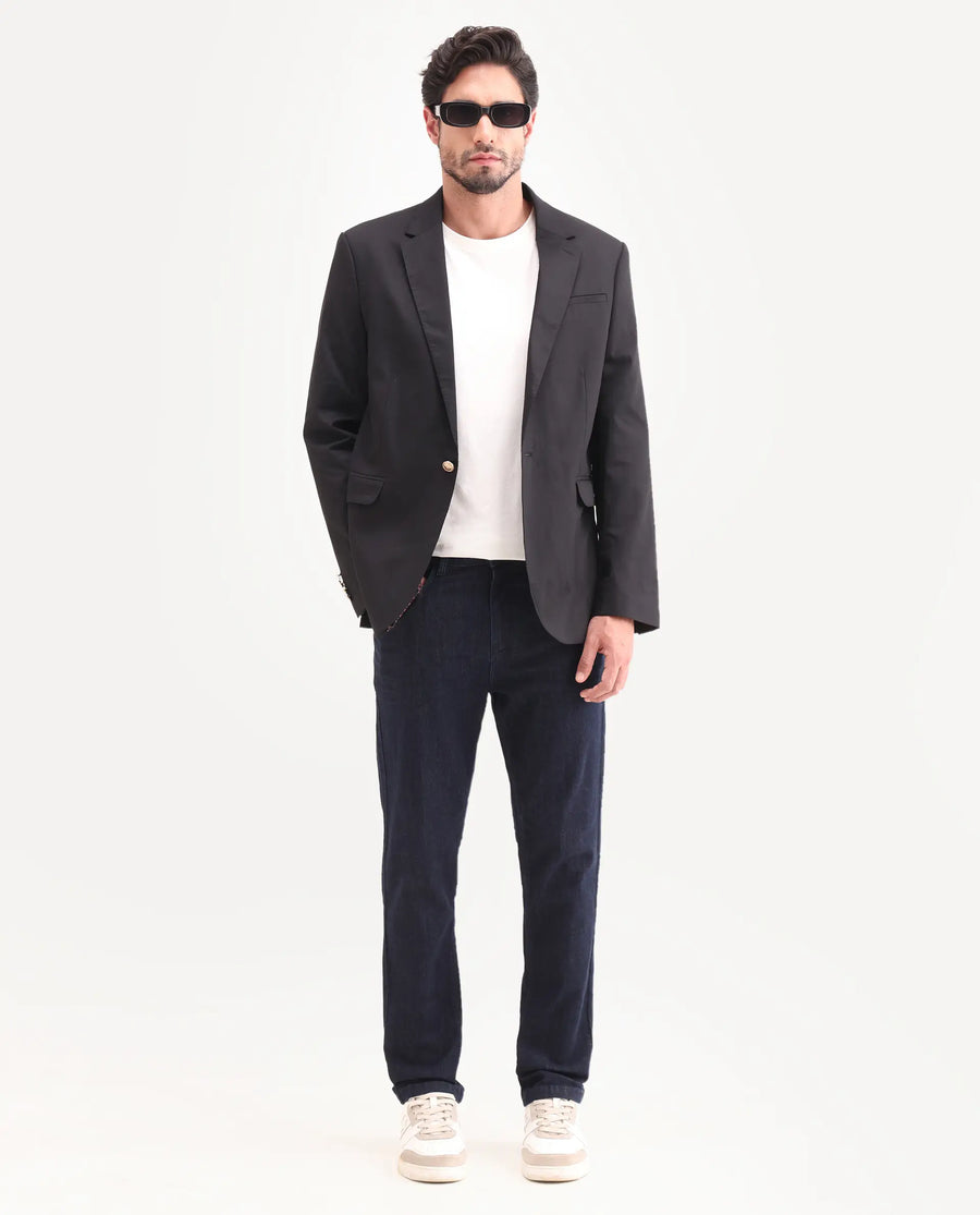 Rare Rabbit Men's Yukto K Dark Navy Cotton Blend Fabric Shank And Zipper Kurt Carrot Plain Jeans