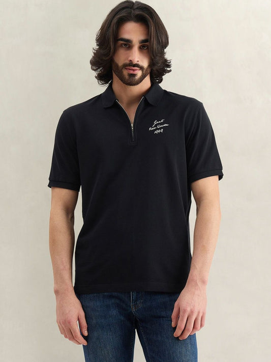 Gant Men Black Solid Regular Fit Pure Cotton Polo T-Shirt