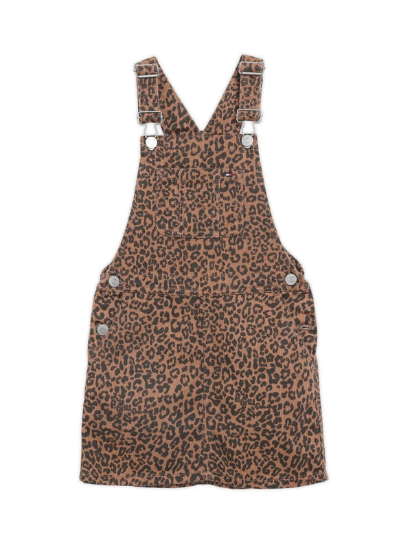 Tommy Hilfiger Girls Relaxed Fit Leopard Square Neck Dungarees