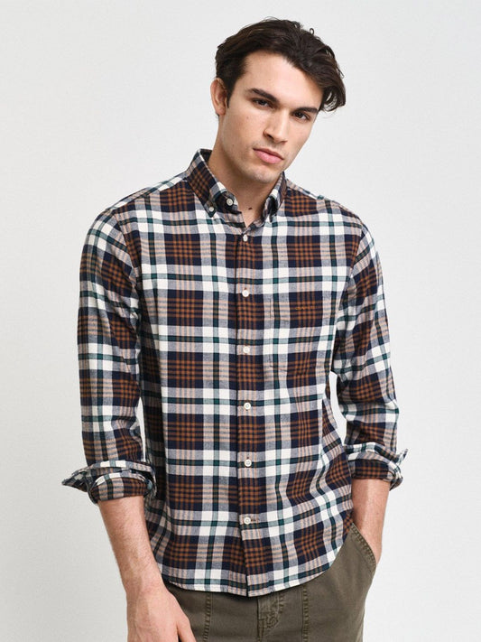 GANT Men Button-Down Collar Tartan Checked Cotton Casual Shirt