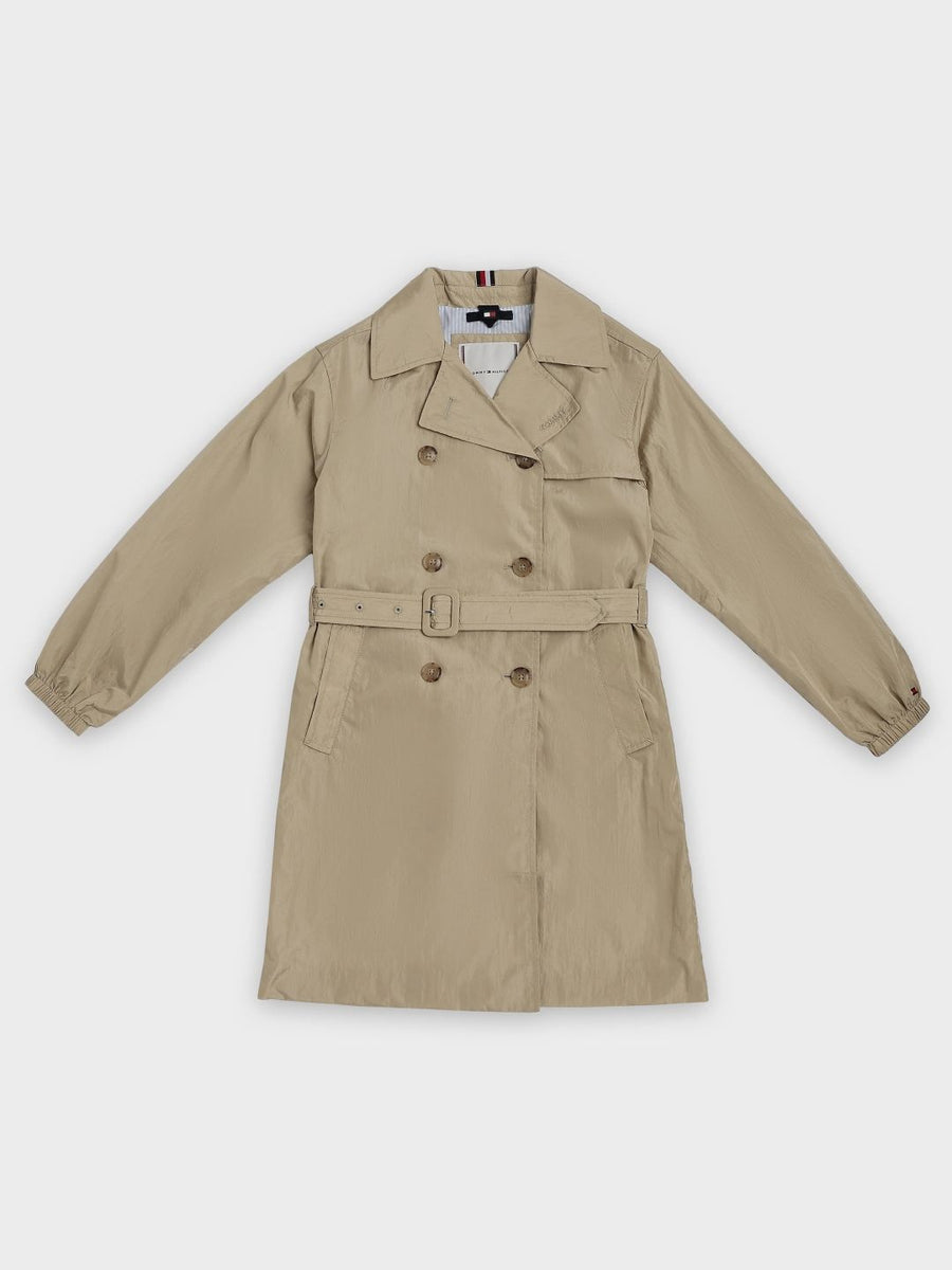 Tommy Hilfiger Girls Relaxed Fit Collered Neck Trench Coat