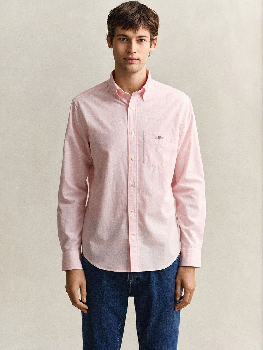 Gant Men Pink Striped Regular Fit Classic Poplin Shirt