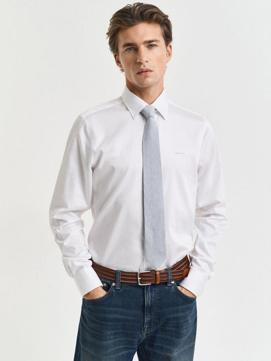 GANT Men Slim Fit Solid Spread Collar Cotton Casual Shirt