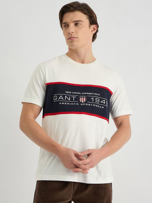 GANT Men Colourblocked Round Neck Cotton T-shirt